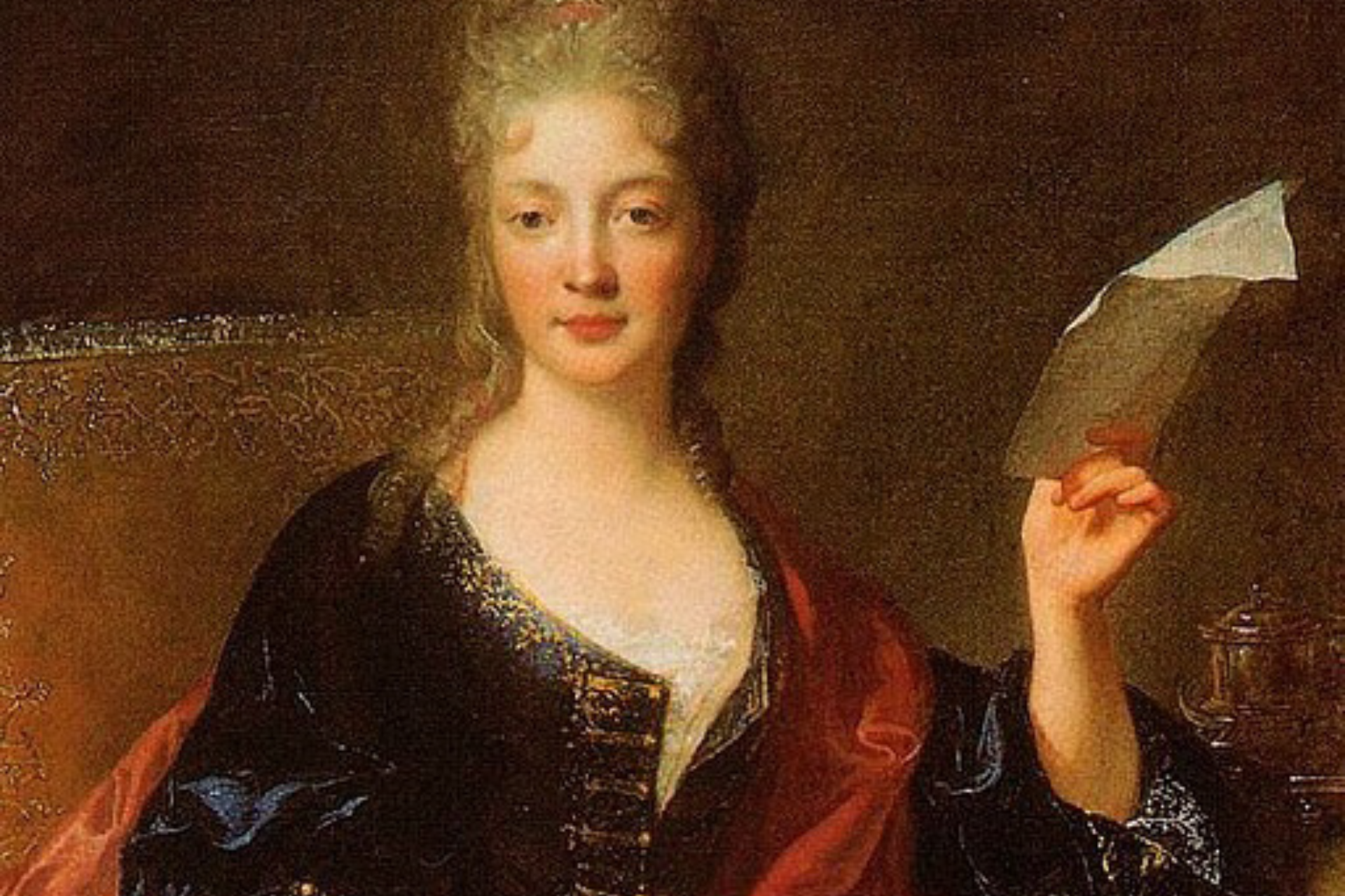 Bilden föreställer en barockmålning av en dam.