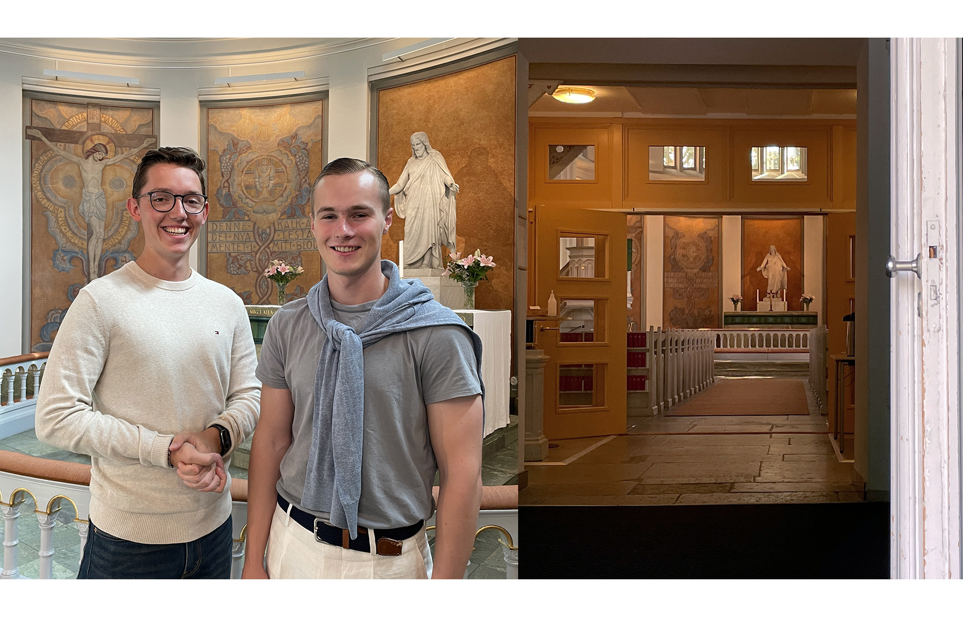 Två ungdomar i en kyrka.