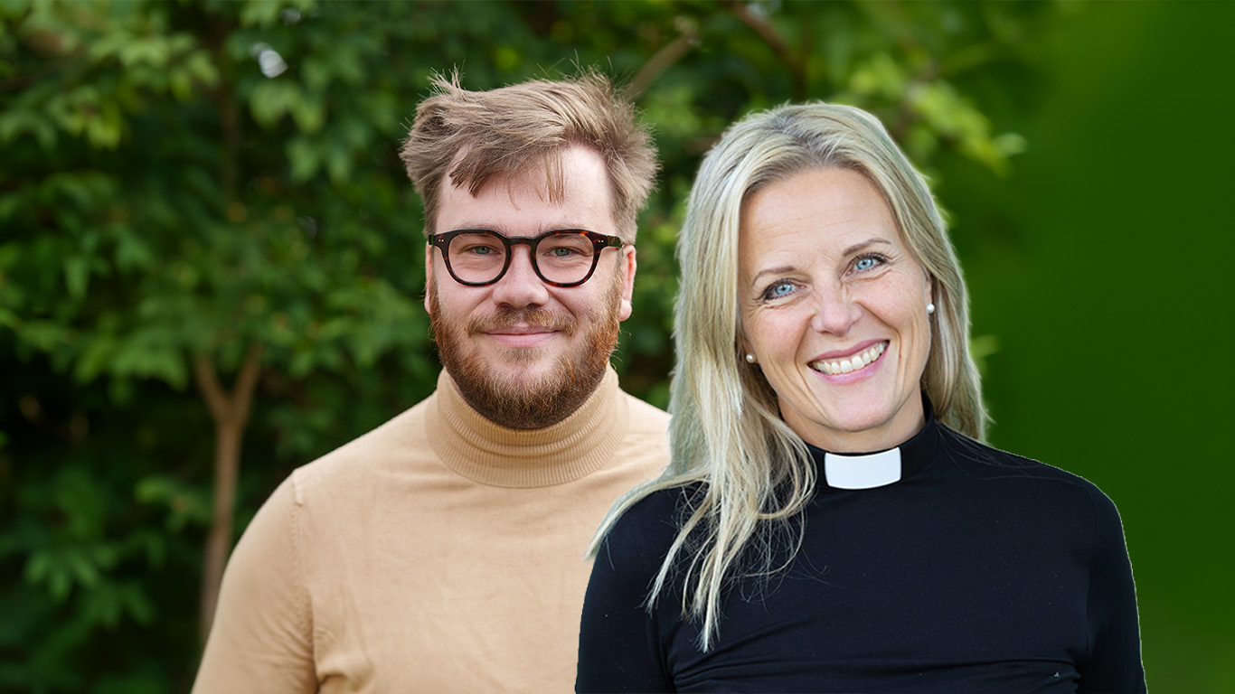 Kollage föreställande Ludvig Gawell, musiker, och Randi Guldstrand, präst.