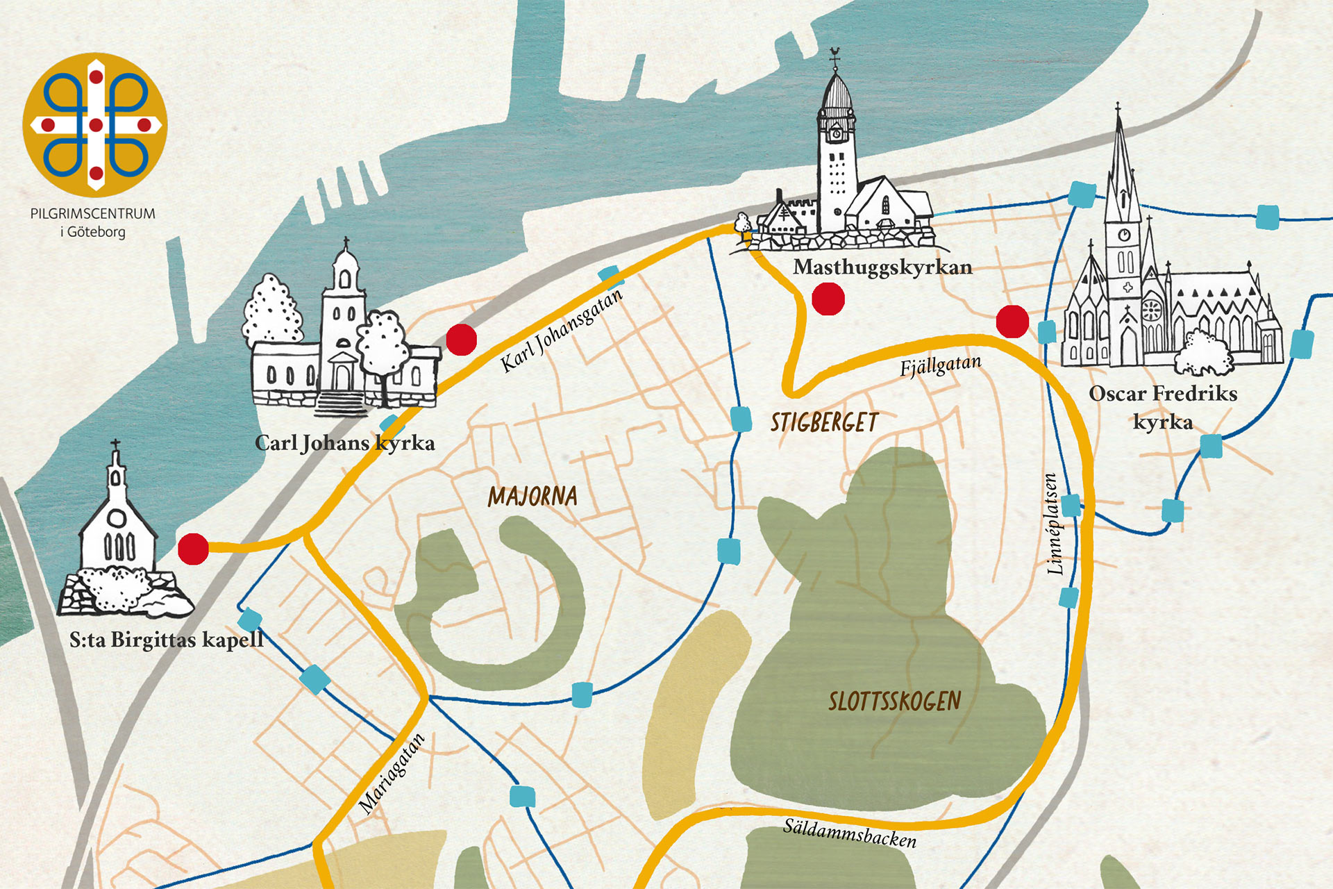 Illustrerad karta över Carl Johans pastorat.