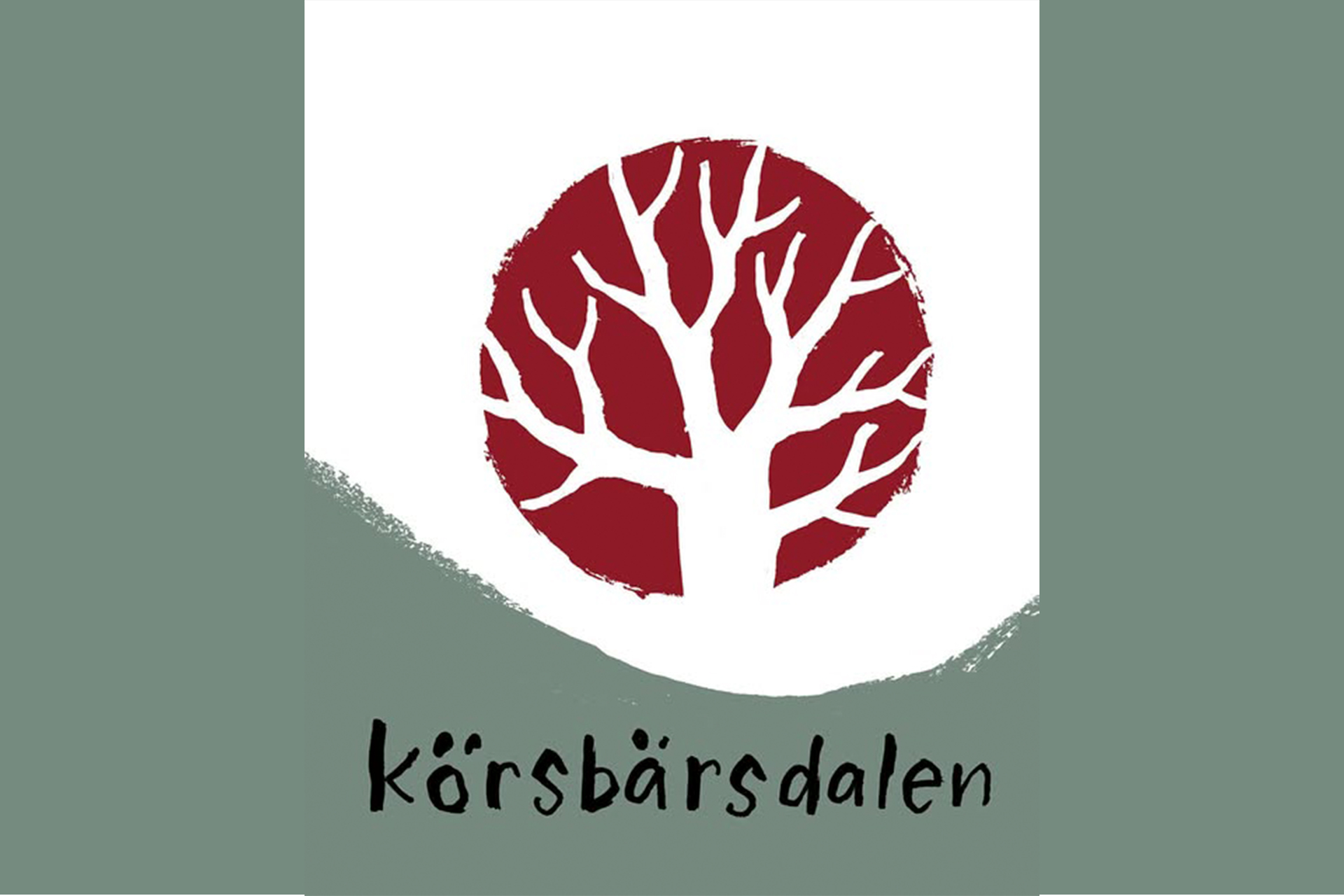 Logotyp för scenen Körsbärsdalen. Stiliserat körsbärsträd och texten Körsbärsdalen.