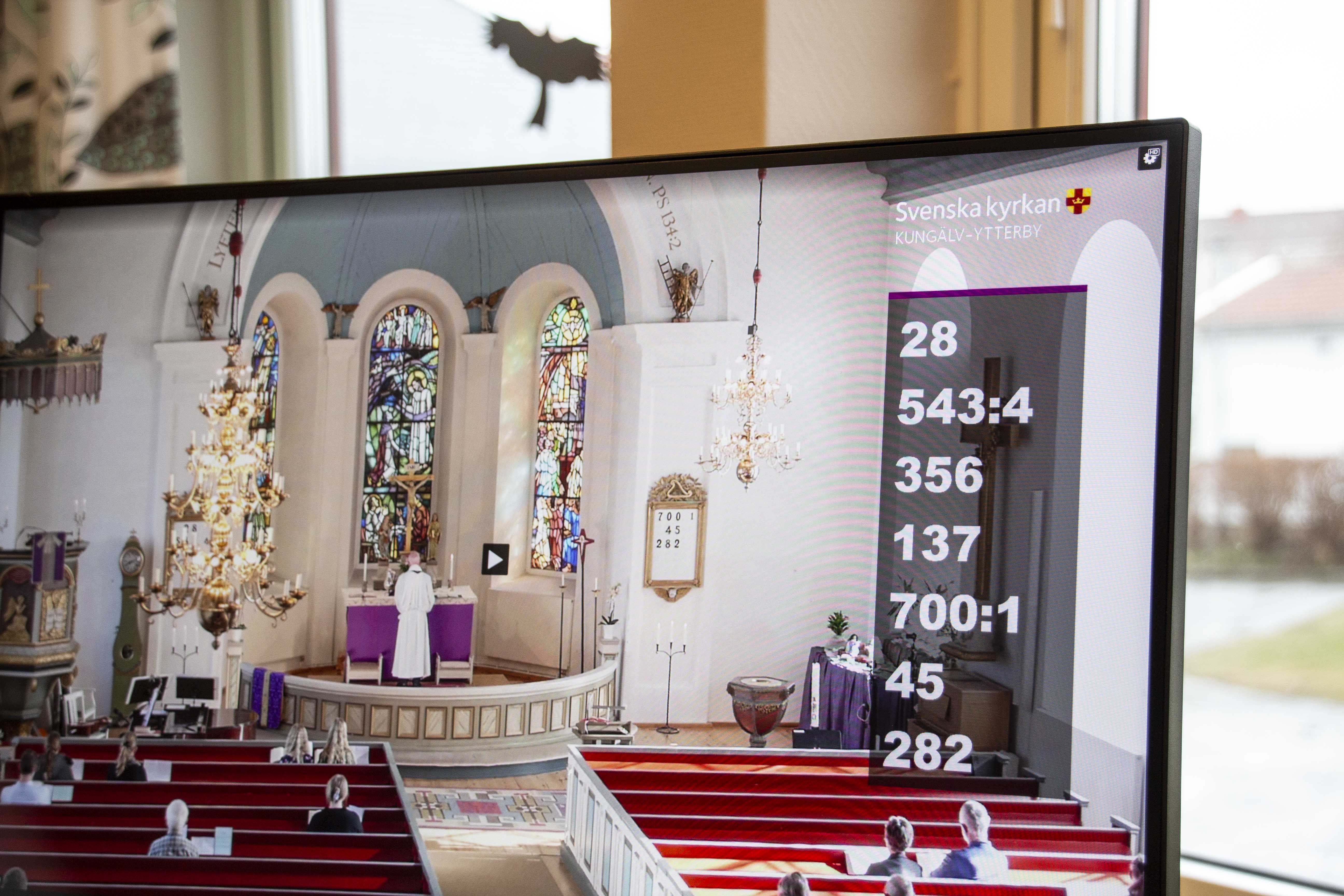 Bild på dator som visar gudstjänst