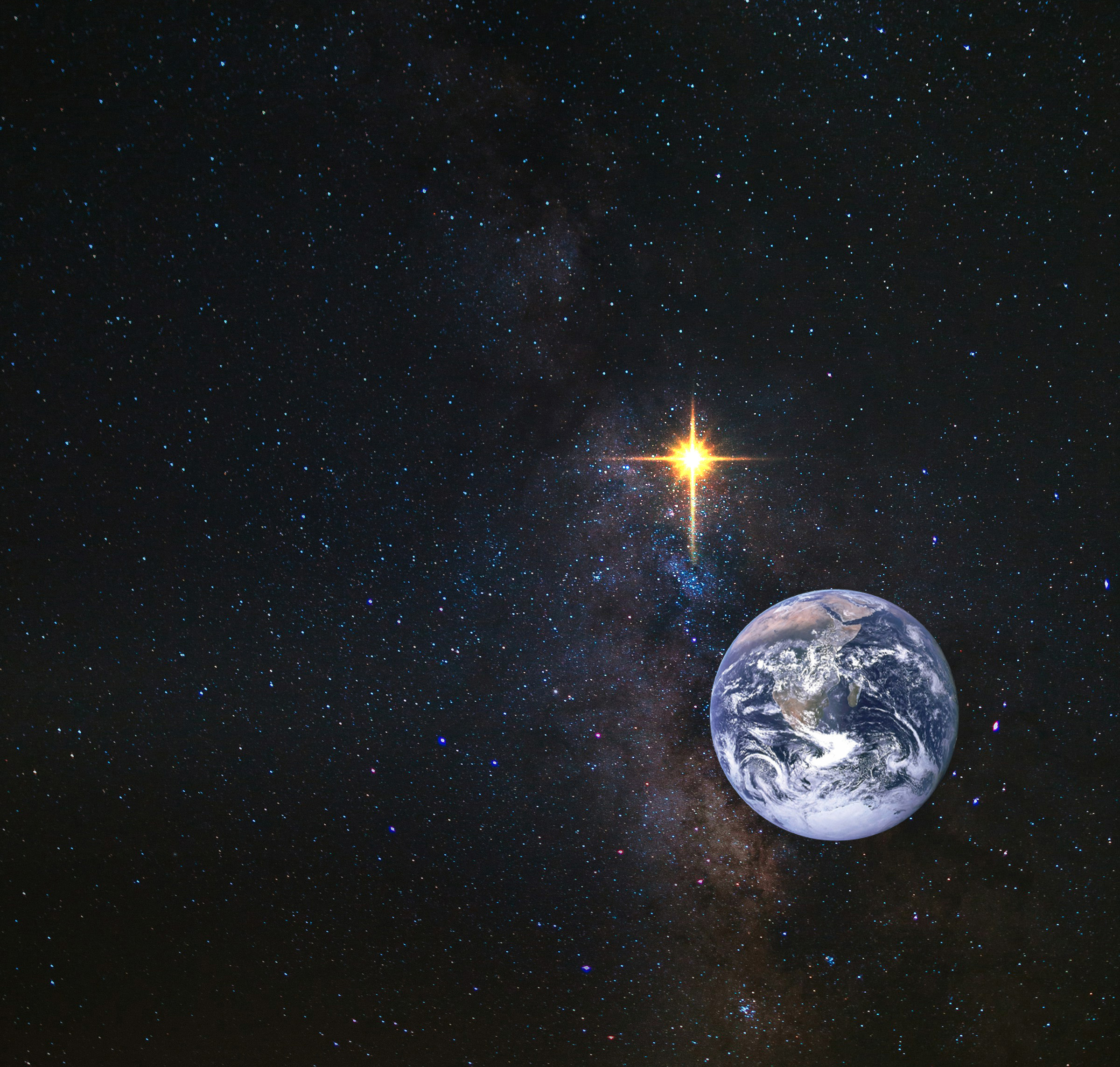 Montage med jordklotet och en stjärna i rymden.
